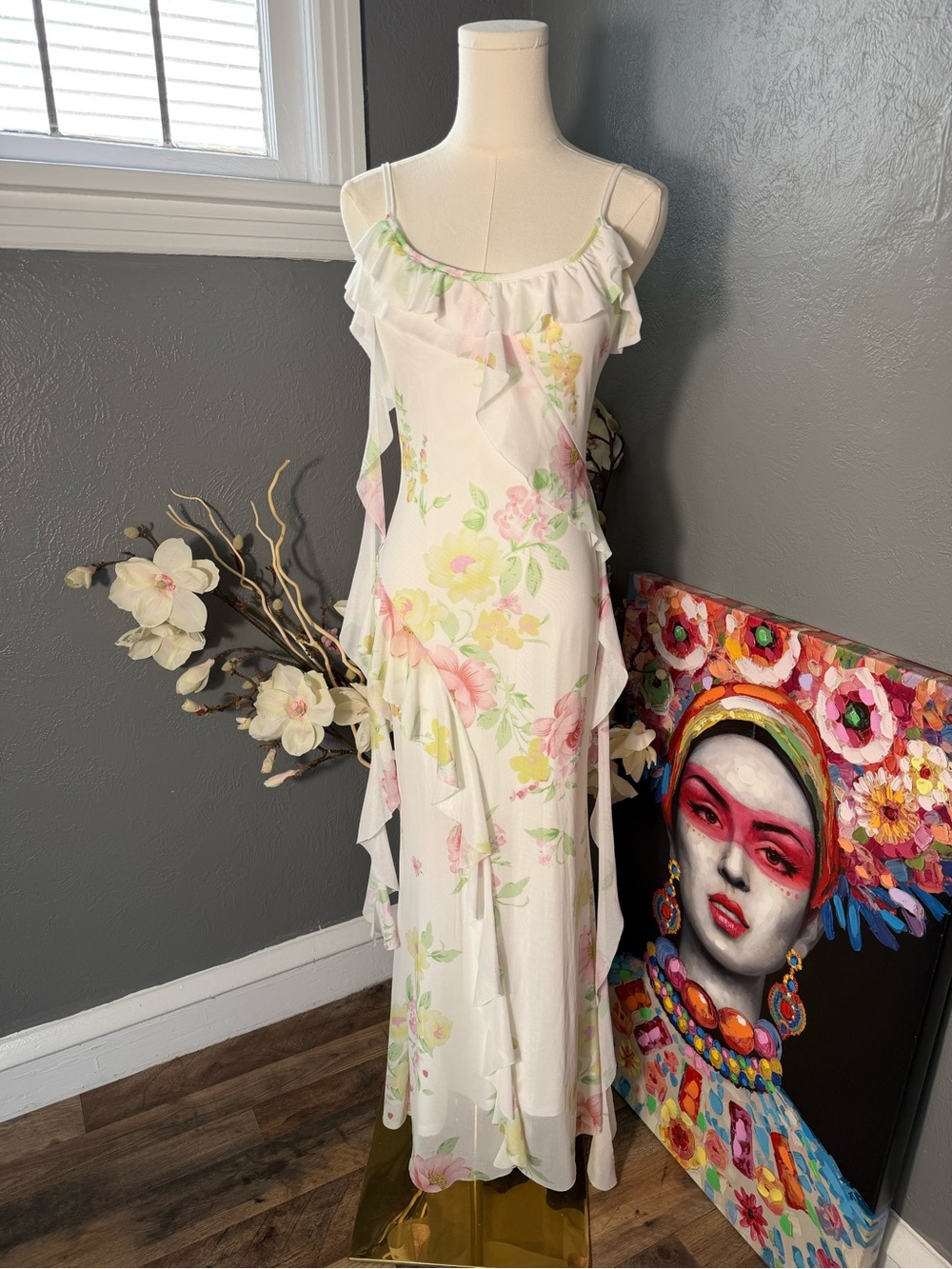 Coquette Cottagecore Floral Ruffle Maxi Dress Romantic Fairycore Slip Dress